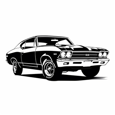 1968 Chevrolet Malibu SS clipart, black and white