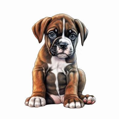 Boxer puppy, Clipart, Digital art, disney style, hyperdetailed, 1080p, Ultra-HD white background