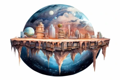 Watercolor, Craft a planet with bioluminescent caves that house ancient libraries of knowledge clipart, hd, on a white background, spaced out