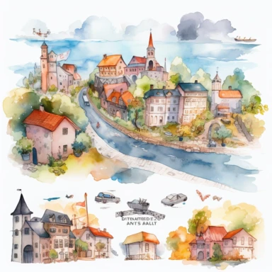 Watercolor ready-made maps png Full body realistic cartoon 32k UHD cute. 15 cm thick outline. Black color. There was no shadow on the ground. with realistic watercolors and detailed illustrations. Cartoon, PNG clipart, transparent white background