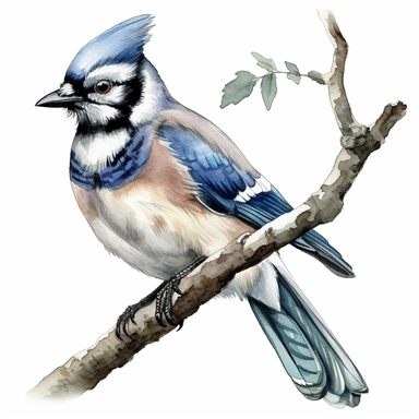 Clipart, watercolor, Blue Jay bird, white background