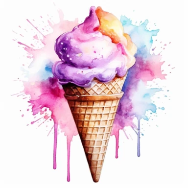 watercolor ice cream cone clip art white background