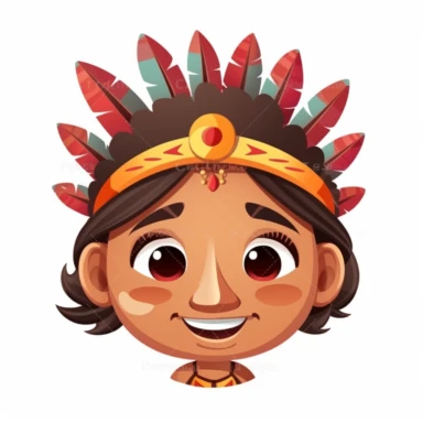 fantasy happy cute indian face, cartoon, clipart, mascot, isolated on white background