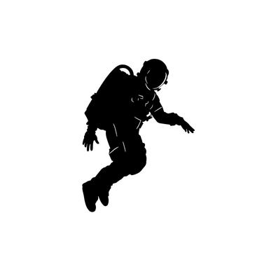 Astronaut floating in space black silhouette vector flat simple identification symbol white backround white background minimalistic clipart png svg