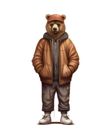 brown bear in a tracksuit ,wearing a hat ,cartoon, ,Cool, full body, Sublimation Clipart ,Cartoon,hyper realistic, intricate detail, illustration style,high solution, clipart, ,8k, style of Bohemian, style of Anna Süßbauer and Jon Klassen,vector, Vector, white background,Solid Background, Sharpness and clarity, masterpiece, trending on Artstation and Dribbble.--v 5.1