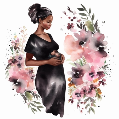 watercolor,clipart, black pregnant mother,