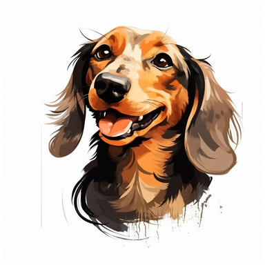 clipart of a happy dachshund, americana style, portrait, white background, vector style