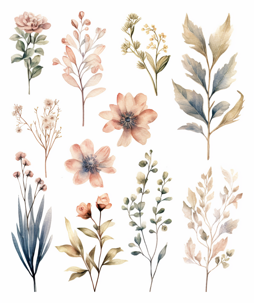 dreamy bohemian watercolor WILD flower clipart, dusty PINK WILDFLOWERS ...