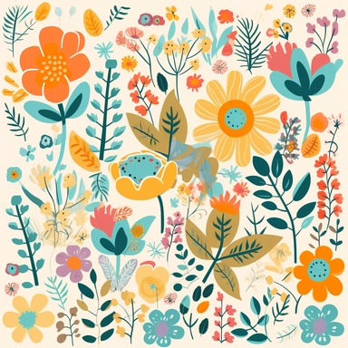 simple floral Pattern | GENRE: digital graphic clipart Art | EMOTION: cheerful | SCENE: A seamless pattern featuring simple digital graphic clipart art flowers in same sizes, with balanced negative space, in a peaceful and dreamy color palette | TAGS: doodle, floral, pattern, simple, cheerful | DESIGN ELEMENTS: Organic shames, bold textures, ample negative space | AESTHETIC: cheerful cartoon | COMPOSITION: Seamless, repeating pattern with a harmonious arrangement of elements and balanced negativ