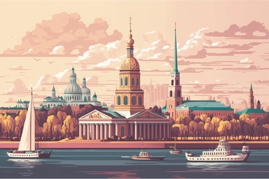 big city landscape, Saint-Petersburg, Russia, panoramic view, vector clipart