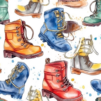 Seamless pattern, Watercolor detailed clipart, camp boots