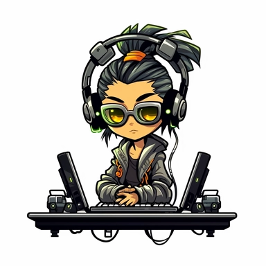 adorable simple cyberpunk Dj clipart, white background, adobe illustrator vector