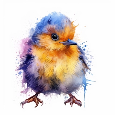 colorful Cute baby Bird, watercolor styles, ClipArt for Nursery, Sublimation Clipart,hyper realistic, intricate detail, illustration style,high solution,on the white background