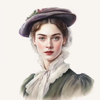watercolor portrait of young beauty victorian lady in dress and Beret, white background, hyper realistic, ultra detailed clipart, watercolour illustration style, illustration, detailed,png, 8k