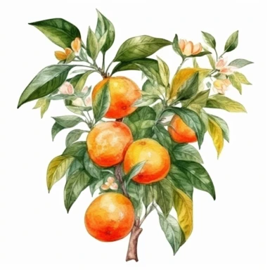 orange plant, watercolor clipart, minimalist, bright colors, isolated white background, 8k