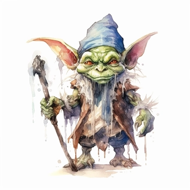 watercolor fantasy mystic good kind goblin clipart, hd 4k, detailed, focused, isolated on white background