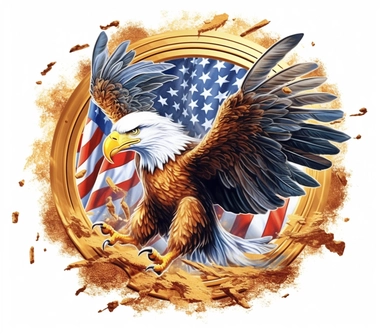 Create a bold and eye-catching clip art that showcases Freedom in patriotic colors, emphasizing the spirit of independence and liberty, white background, in the style of gold