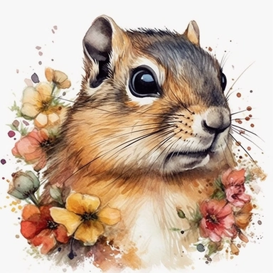 clipart de ardilla con flores, acuarela, 16k, hiper minimalista, megapixel, full color, super detailed, realistic watercolor paintings, in the style of 32k uhd, realistic animal portraits, precise draftsmanship, high quality