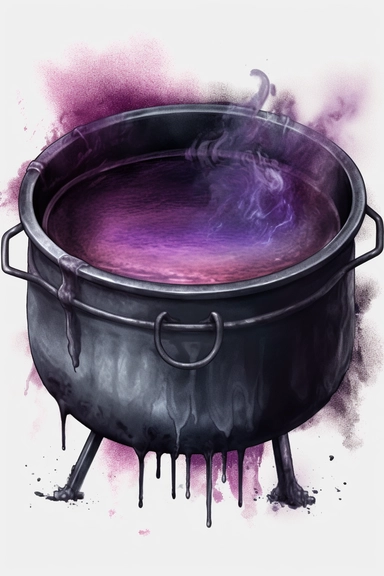 hyper realisticCauldron: Create a clipart of a cauldron with a gothic twist. You can add some eerie smoke, spiders, or bones to make it more spooky ,watercolor illustration, color palette Violet, eggplant,diesel,dusty gray,cannon pink, tamarind,mulled wine,charade ,realistic,symmetry,png white background