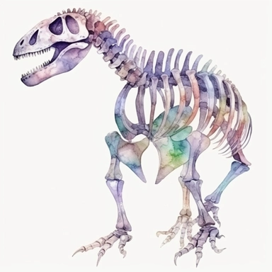 Watercolor dinosaur skeleton clipart, white isolated background, space out, hd