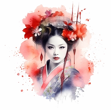 watercolor style, geisha clipart, isolated on white background, 4K