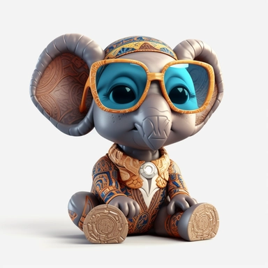sticker clipart cartoon of a cute elephant cub with sun glasses, dressed with tribal african gear,Ankh, and African masks, 3D, disney pixar style, puppy eyes, looking at athe camera, white background ,high definition, high resulotion, highly detailed, 16K, 4:7