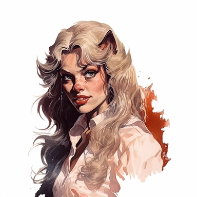 beautiful stunning pretty vintage werewolf female character, paint art style, clipart, white background, superrealistic, one of a kind