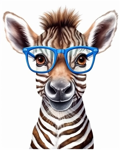 detailed watercolor Baby Zebra with eyeglasses , hyper realistic, isolated on a white background, clipart