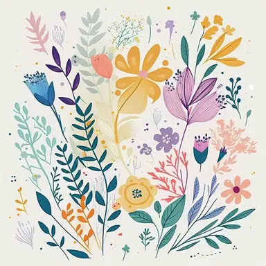 flora, flowers, Watercolor, vector, white background, clipart, Seamless patterns, repeating patterns design, flat illustration, outlined , Vector, 4K, Art station, digital print, highly detailed clean, A detailed illustration a field,3D vector art, cute and quirky, fantasy art, watercolor effect, bokeh, Adobe Illustrator, hand-drawn, digital painting, low-poly, soft lighting, bird's-eye view, isometric style, retro aesthetic, focused on the character, 4K resolution, vector image, photorealistic 