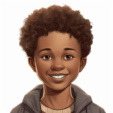 Aiden is a jubilant stunning 5 years old African American boy with short curly hair and big brown eyes. Weston is a 9-year-old stunning African American boy with short curly hair and big brown eyes. In the style of charlie bowaters. Clipart.