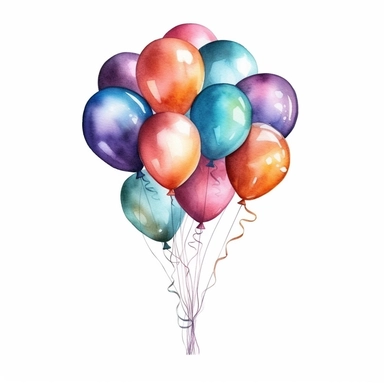 watecolor balloon, isolated on white background, clipart 8k, hyper realistic, birthday party