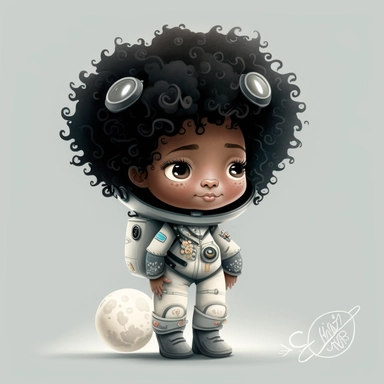 Happy Black Girl Astronant on the moon ,Cheer full , Curly hair, Black Girl clipart, Funny African American Girl , Humorous , funny , smiling in outter space in alien spacecraft , moon child png, Highly detailed close-up portrait , African american Astronaut Girl , Black Girl on the moon , , standing on the moon , Nicoletta Ceccoli, Mark Ryden, lostfish, Earl Nor, global lighting, divine rays, detailed and intricate surroundings, sf, intricate artwork masterpiece, ominous, matte painting movie p