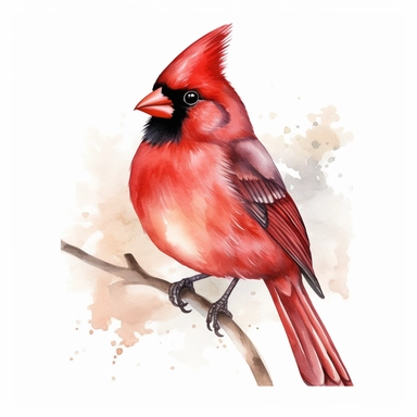 Watercolor Red Cardinal during winter clipart, realistic, photorealistic, highly detailed