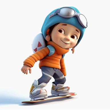 cute young boy snowboarding , smiling, full body, downhill snowboard clipart, Sport graphics, 16k polished, isolated on white background, 3d, rendered by pixar