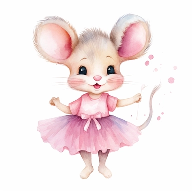 watercolour cute happy mouse wearing a pink tutu, high quality clipart image, high resolution, isolated on a white background