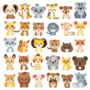cute collection animals clipart white background, png