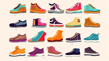 Shoes vector clipart vector Shoes cute collection, in the style of #screenshotsaturday, flat areas of color, flat color blocks, 1970–present, rough-edged 2d animation, lightbox, colorful animation stills