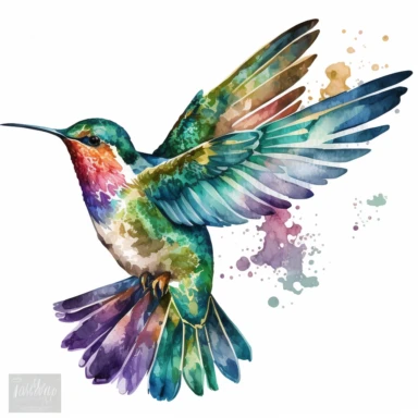 hummingbird watercolor clipart illustration, transparent background