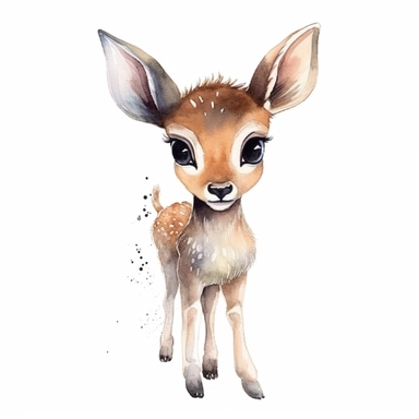 adorable bambi, expresion, watercolor, handpaint, white background, clipart,