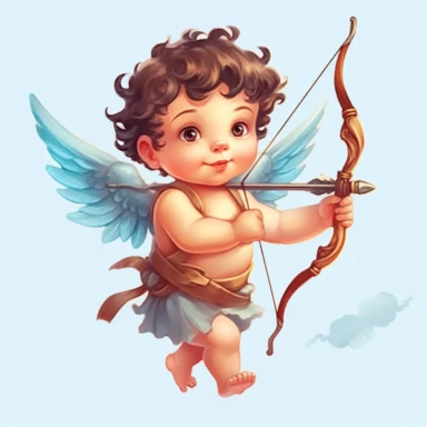 Fantasy Style Ancient Roman style Young happy Boy Cupid God flying sky and holding arrow and bow with watercolor effect,pinky cheeks,beautiful white little wings,suitable for digital clipart,white background,Mythologic Scene,Ancient roman fashion Clipart ,Cartoon,hyper realistic, intricate detail, illustration style,high solution,on the white background