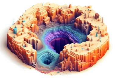 a close up of a infinite loop open pit mine on a white background, james gilleard and james jean, escher, trending on artisation, connectedness, scutoid, mit technology review, by Sam Spratt, dan mcpharlin : : ornate, wormholes, tetris, monolithic, stylized stl, clipart icon, simple 4 colors from gray to metalic blue, vector-based, sharp border, plane color and very define, high quality, digital art, 8k resolution, masterpiece, congruent, amazing, incredible, awe-inspiring, mind-blowing, masterf