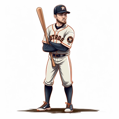 full body perspective of a Houston Astros baseball player cartoon illustration clipart, white background