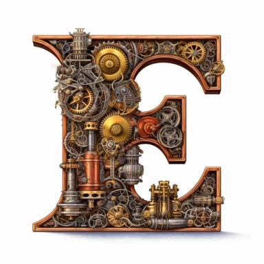 Steampunk style Letter E, clipart, white background