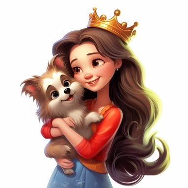 a charming clipart portraying a cute princess embracing her furry friend with meticulous attention to detail, celebrating the power of love and friendship, digital painting, aesthetic, 8k, white background