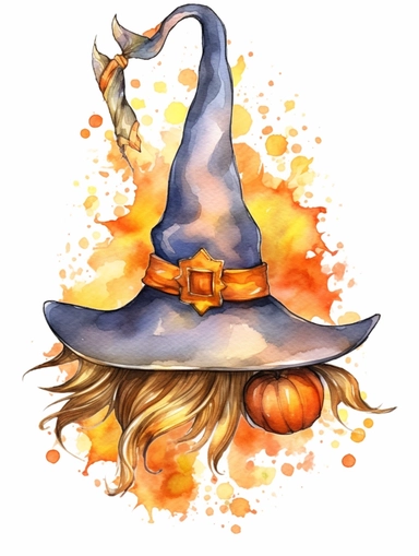 watercolor, halloween gold witch hat clipart, 8k, HD, white background,