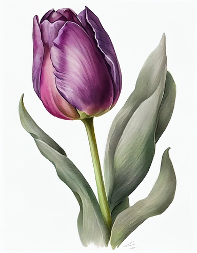 detailed watercolorart large garden lavander purple tulip head no leaves , isolated on white background, realistic, clipart