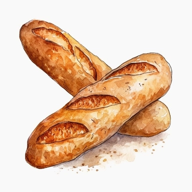 watercolor french baguette bread clipart, hd