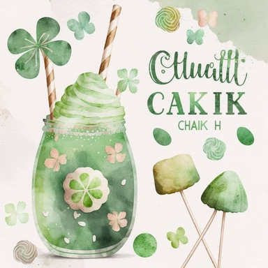 a st. Patrick candy clipart, on paper texture background, simple, cute green colors, boho, baby shower, 8K, high resolution, boho style, watercolor, by chonnieartwork style