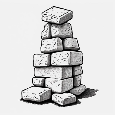 several white brick stone stacked, clipart style, game style, drawing style, black outline