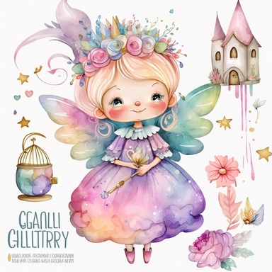 cute fairy godmother watercolor clipart